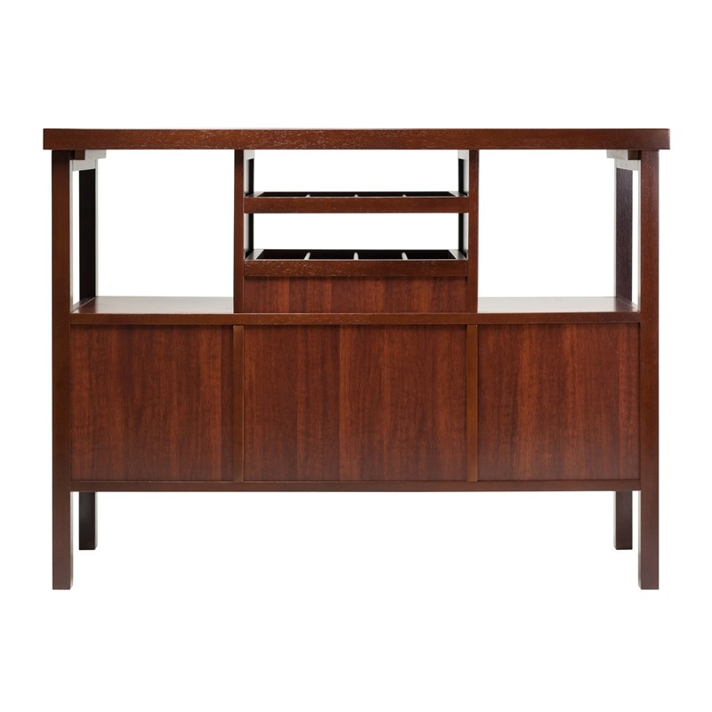 Winsome Diego Wine Rack Transitional Solid Wood Buffet Table in Walnut