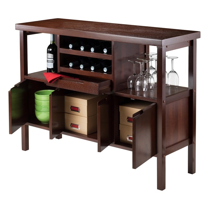 Winsome Diego Wine Rack Transitional Solid Wood Buffet Table in Walnut