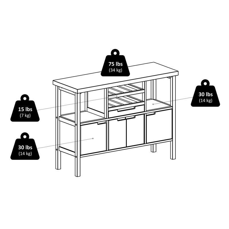 Winsome Diego Wine Rack Transitional Solid Wood Buffet Table in Walnut
