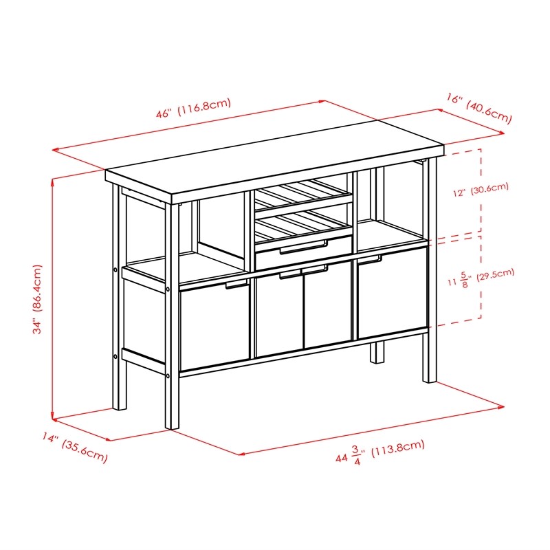 Winsome Diego Wine Rack Transitional Solid Wood Buffet Table in Walnut