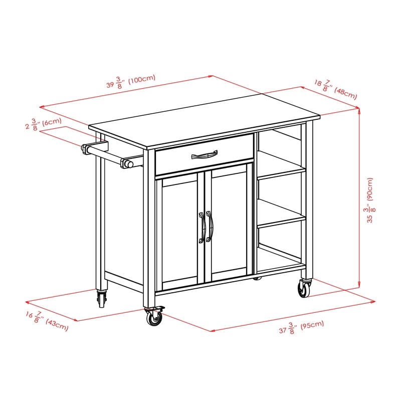 Winsome Mabel Transitional Solid Wood Kitchen Cart in Walnut and Natural
