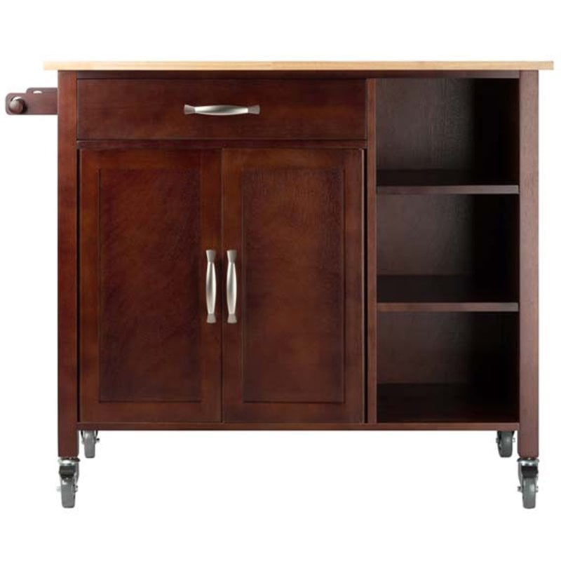 Winsome Mabel Transitional Solid Wood Kitchen Cart in Walnut and Natural