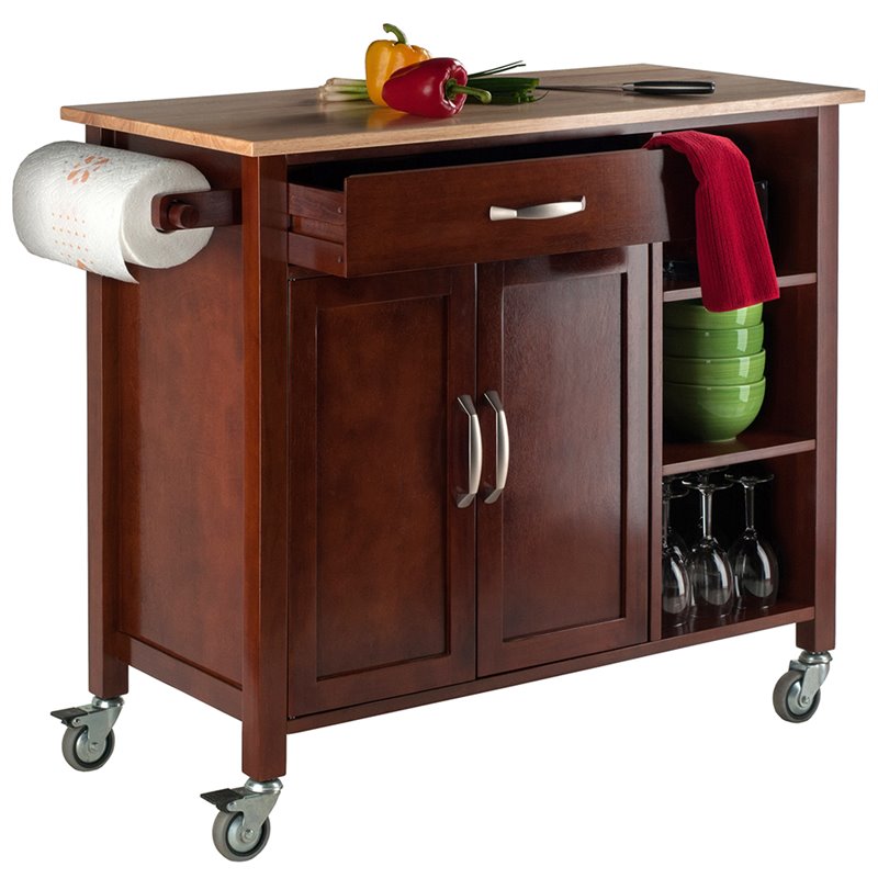 Winsome Mabel Kitchen Cart In Walnut And Natural 94843   1663178 4 L 