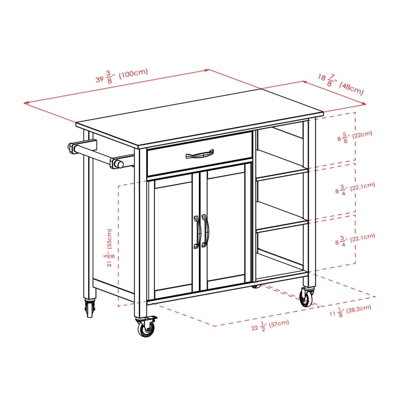 Winsome Mabel Transitional Solid Wood Kitchen Cart in Walnut and Natural