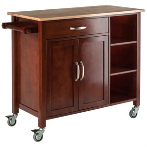 winsome mabel transitional solid wood kitchen cart in walnut and natural