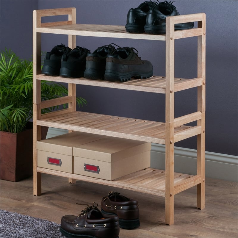 Winsome Mercury 2-Piece Stackable Solid Wood Shoe Rack Set in Natural