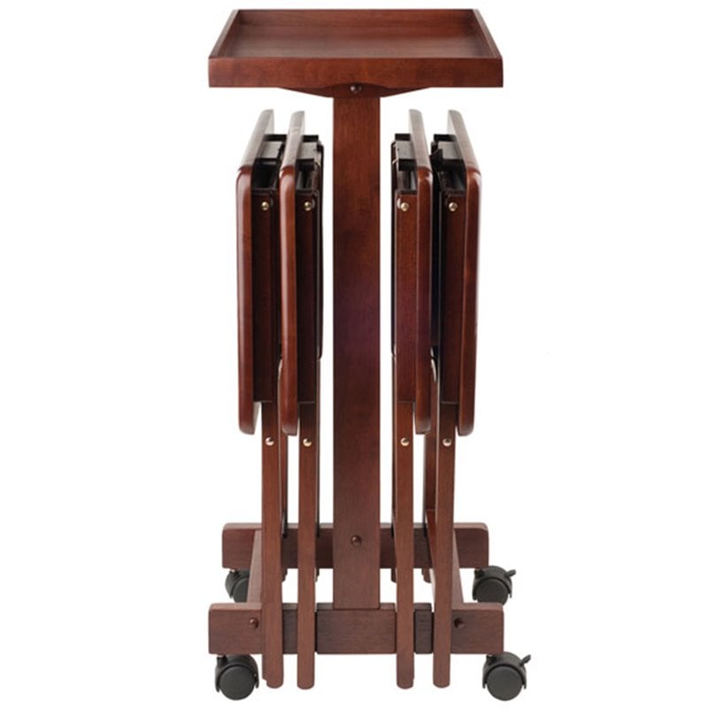 Winsome Isabelle 6-Piece Transitional Solid Wood Snack Table Set in Walnut