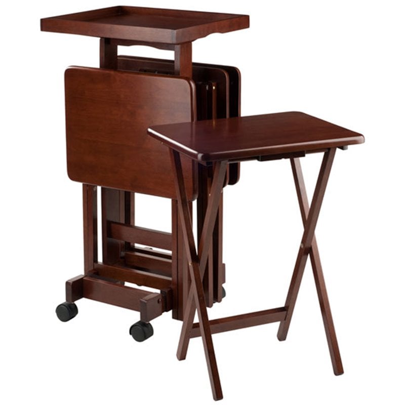 Winsome Isabelle 6-Piece Transitional Solid Wood Snack Table Set in Walnut