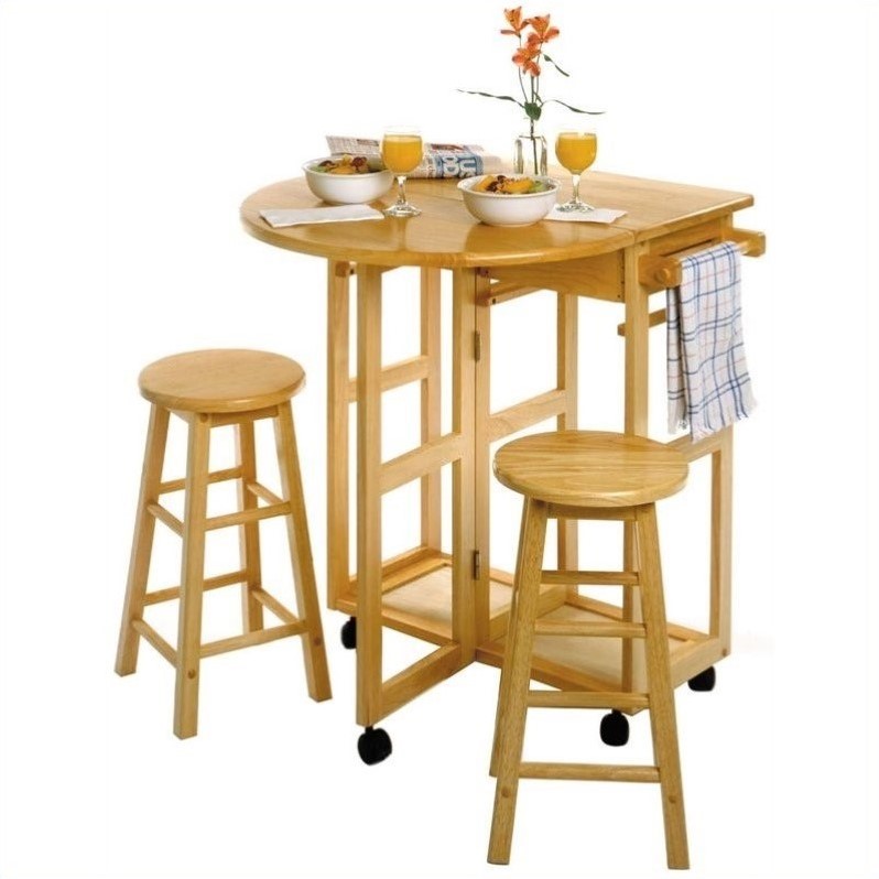 Winsome Basics Mobile Breakfast Bar Table Set With 2 Stools In Natural 89332