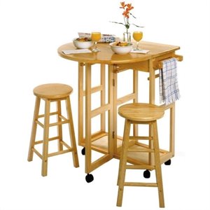 winsome basics mobile breakfast table set with 2 stools in natural