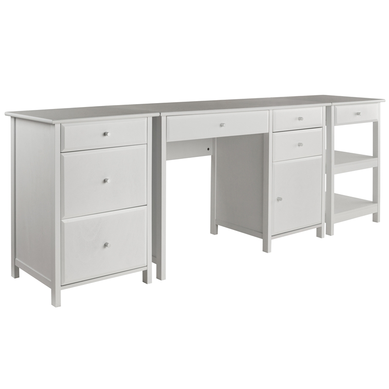 Winsome Delta 3-Piece Transitional Solid Wood Writing Desk Set in White