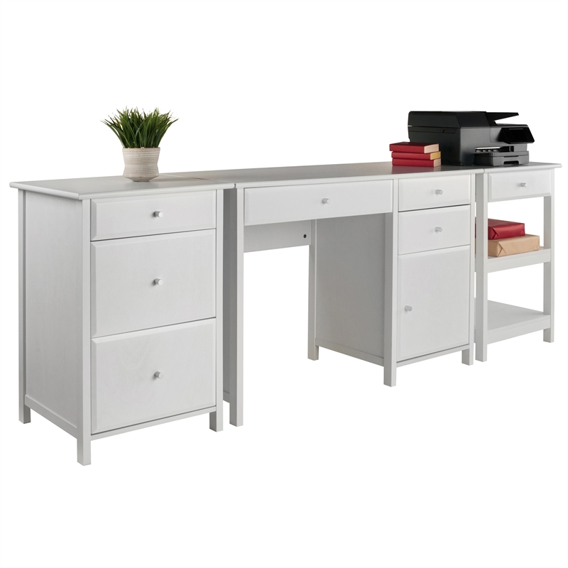Winsome Delta 3-Piece Transitional Solid Wood Writing Desk Set in White