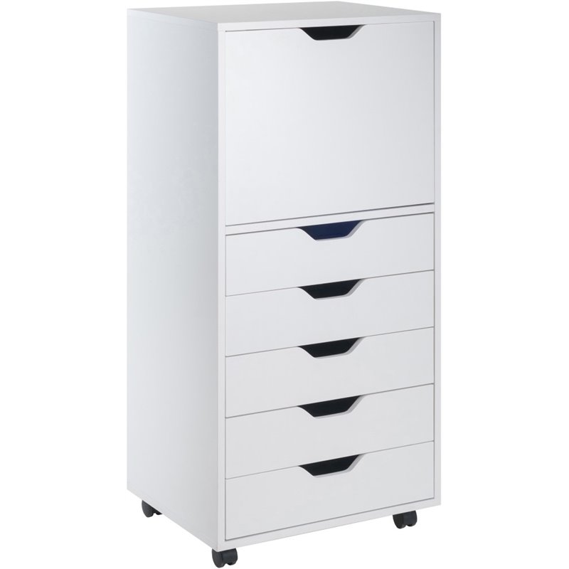 Winsome Halifax 5 Drawer Transitional Tall Wooden Door Storage Cabinet In White 10616
