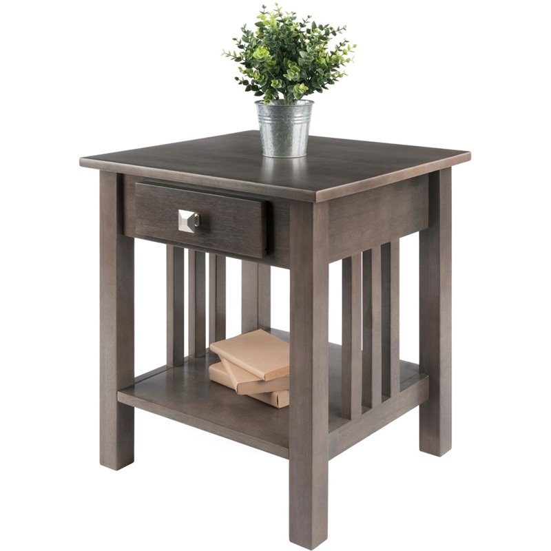 Winsome Stafford Transitional Solid Wood Storage End Table in Oyster Gray
