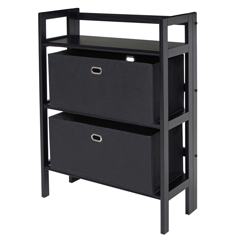 Winsome Torino 3 Shelf Solid Wood Folding Basket Bookcase in Black