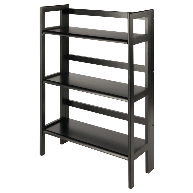 Winsome Torino 3 Shelf Solid Wood Folding Basket Bookcase in Black