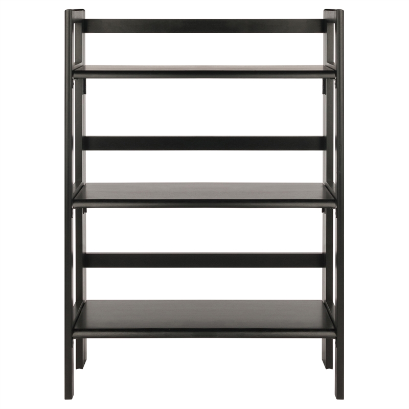 Winsome Torino 3 Shelf Solid Wood Folding Basket Bookcase in Black