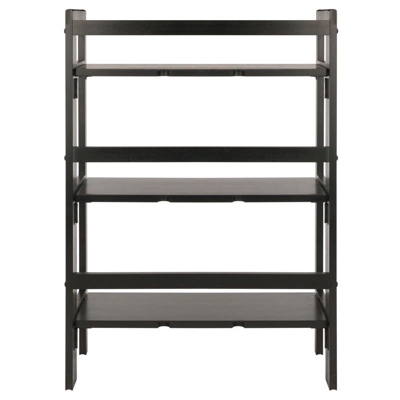 Winsome Torino 3 Shelf Solid Wood Folding Basket Bookcase in Black