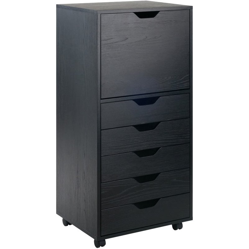 Winsome Halifax 5 Drawer Transitional Tall Wooden Door Storage Cabinet In Black 20616