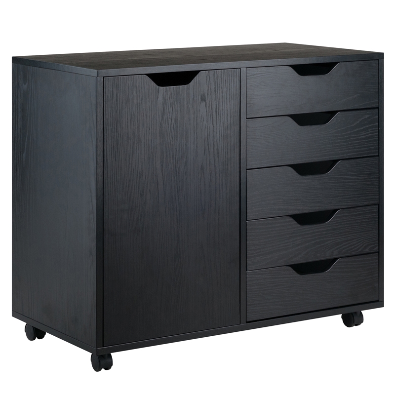 Winsome Halifax 5-Drawer Wide Door Transitional Wood Storage Cabinet in Black