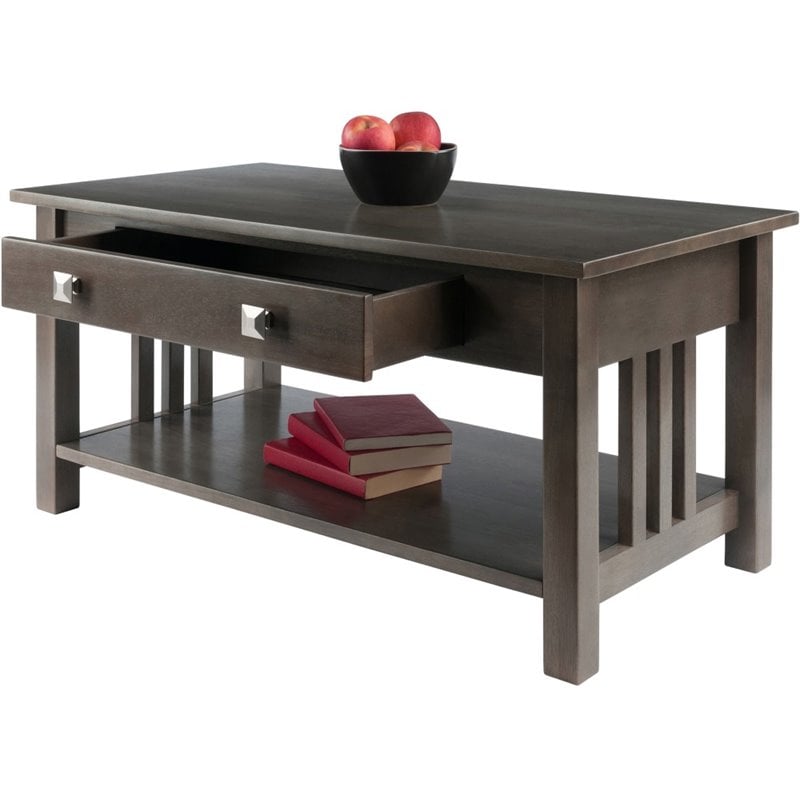 Winsome Stafford Transitional Solid Wood Storage Coffee Table in Oyster Gray