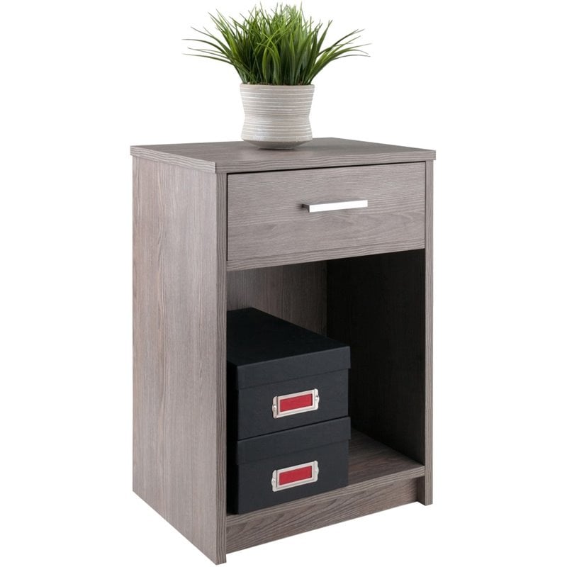 Winsome Rennick 1 Drawer Transitional Wooden Side Table in Ash Gray