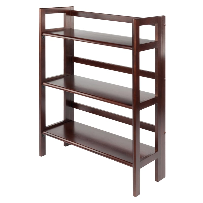 Winsome Torino 3 Shelf Solid Wood Folding Basket Bookcase in Walnut and Black