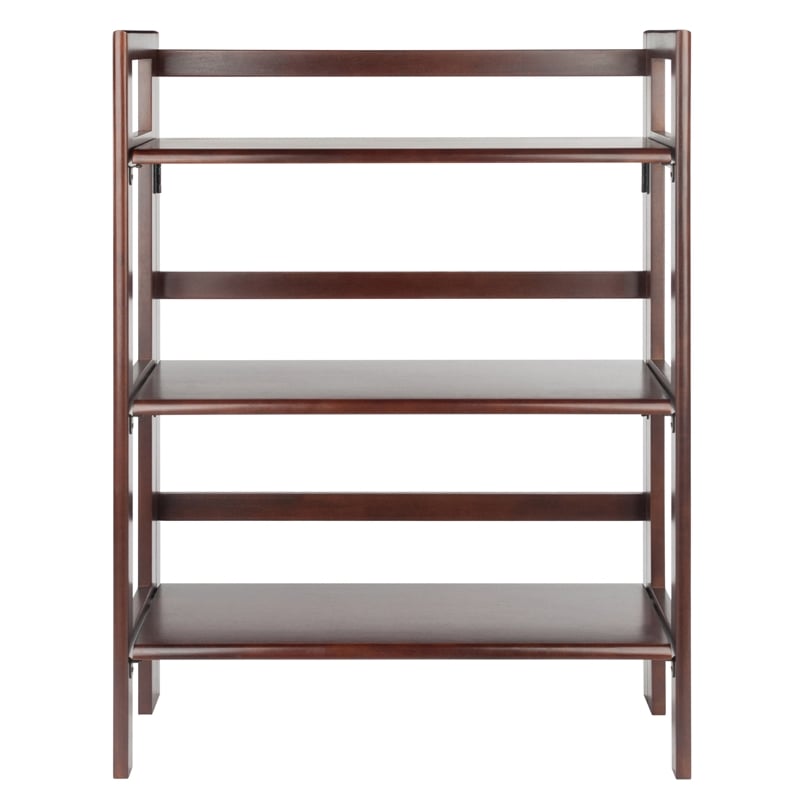 Winsome Torino 3 Shelf Solid Wood Folding Basket Bookcase in Walnut and Black