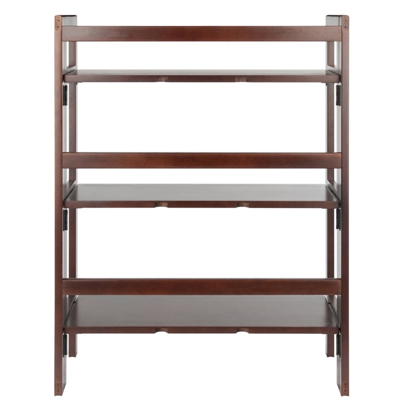Winsome Torino 3 Shelf Solid Wood Folding Basket Bookcase in Walnut and Black