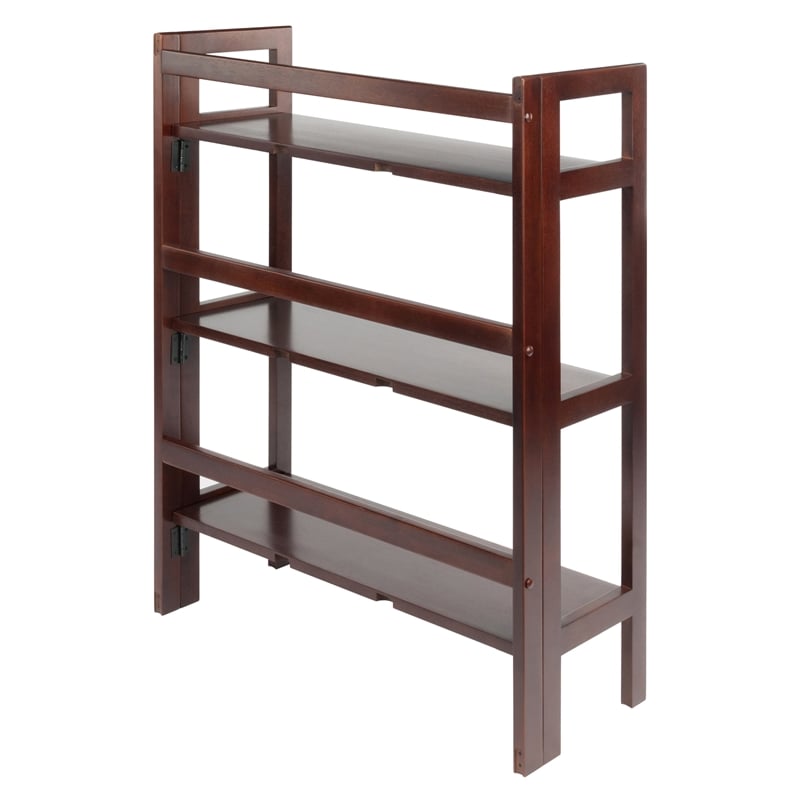 Winsome Torino 3 Shelf Solid Wood Folding Basket Bookcase in Walnut and Black