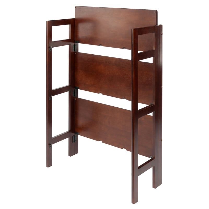 Winsome Torino 3 Shelf Solid Wood Folding Basket Bookcase in Walnut and Black