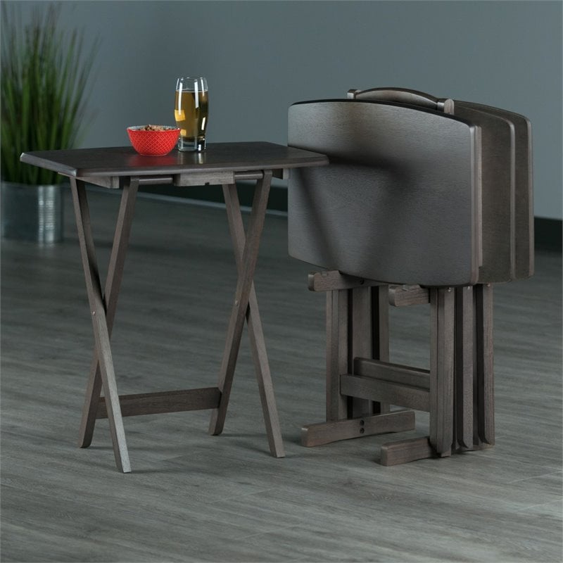 Winsome Dorian 5-Piece Transitional Solid Wood Snack Table Set in Oyster Gray