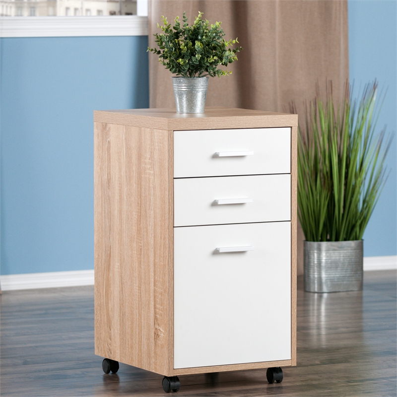 Winsome Kenner 3-Drawer Wooden Mobile File Cabinet in Reclaimed Wood and White