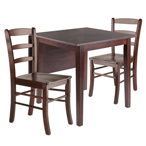 Winsome Perrone 3-Piece Solid Wood Dining Set with Ladder Back Chairs in Walnut