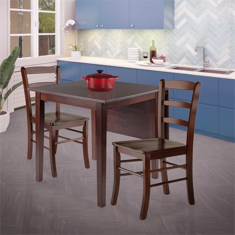 Winsome Perrone 3-Piece Solid Wood Dining Set with Ladder Back Chairs in Walnut