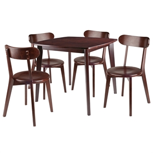 Winsome Pauline 5-Piece 34&quot Square Transitional Solid Wood Dining Set in Walnut