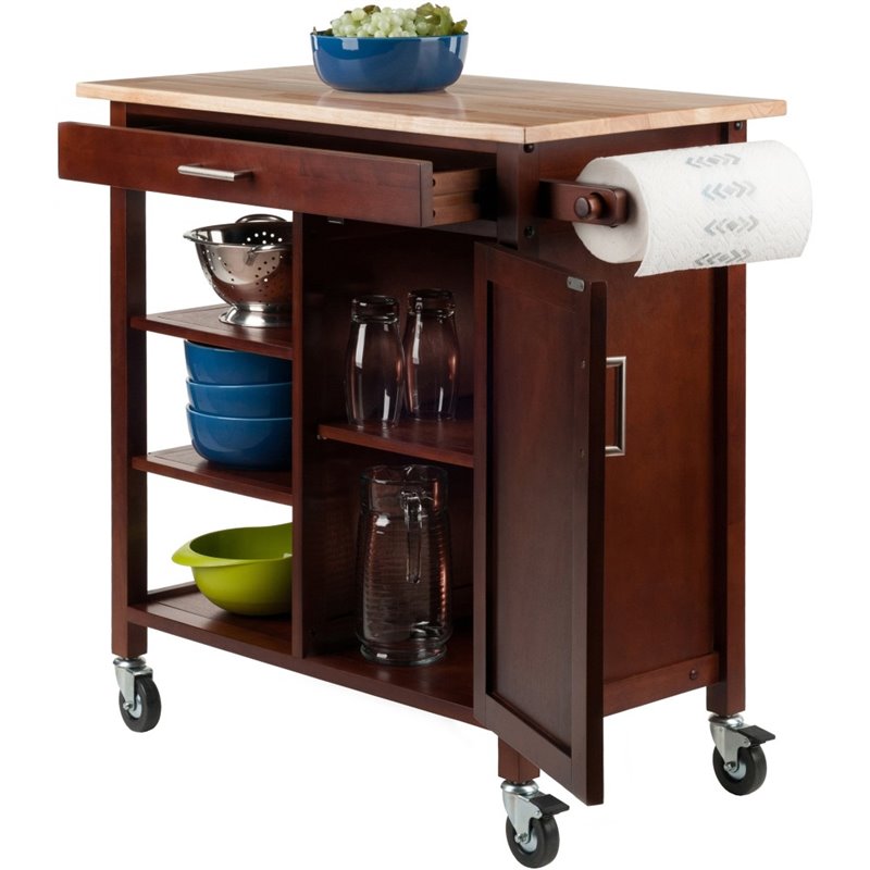 Winsome Marissa Transitional Solid Wood Kitchen Cart in Walnut and Natural