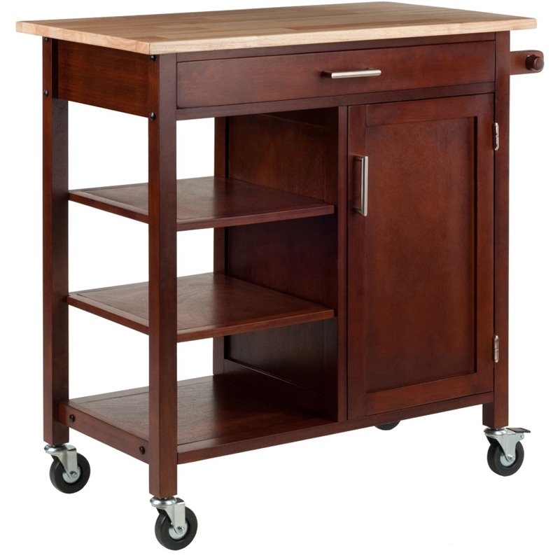 Winsome Marissa Transitional Solid Wood Kitchen Cart in Walnut and