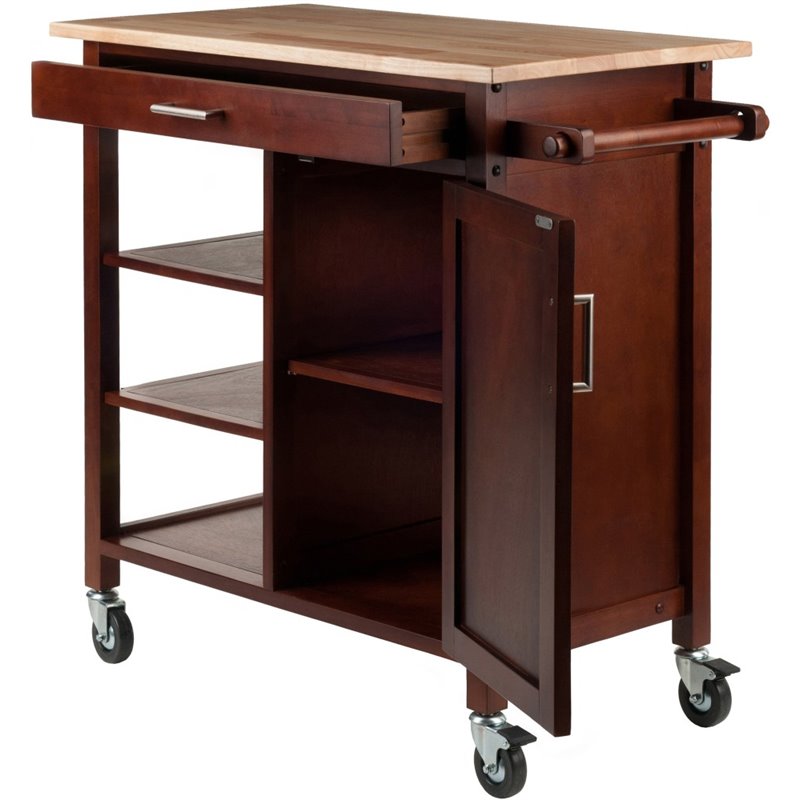 Winsome Marissa Transitional Solid Wood Kitchen Cart in Walnut and Natural