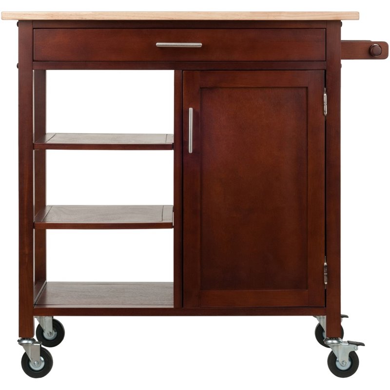 Winsome Marissa Transitional Solid Wood Kitchen Cart in Walnut and Natural