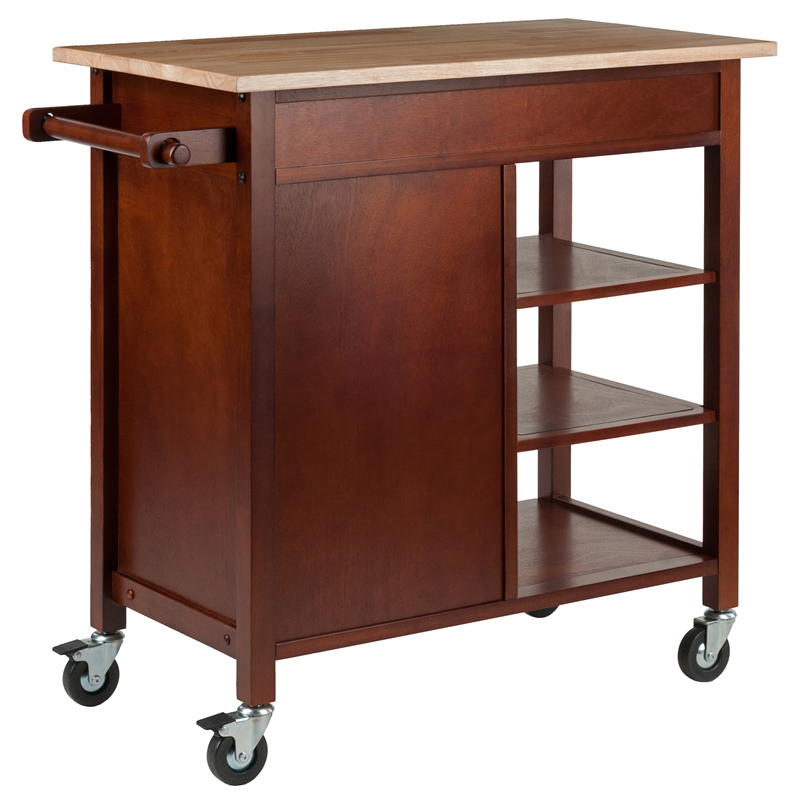 Winsome Marissa Transitional Solid Wood Kitchen Cart in Walnut and Natural