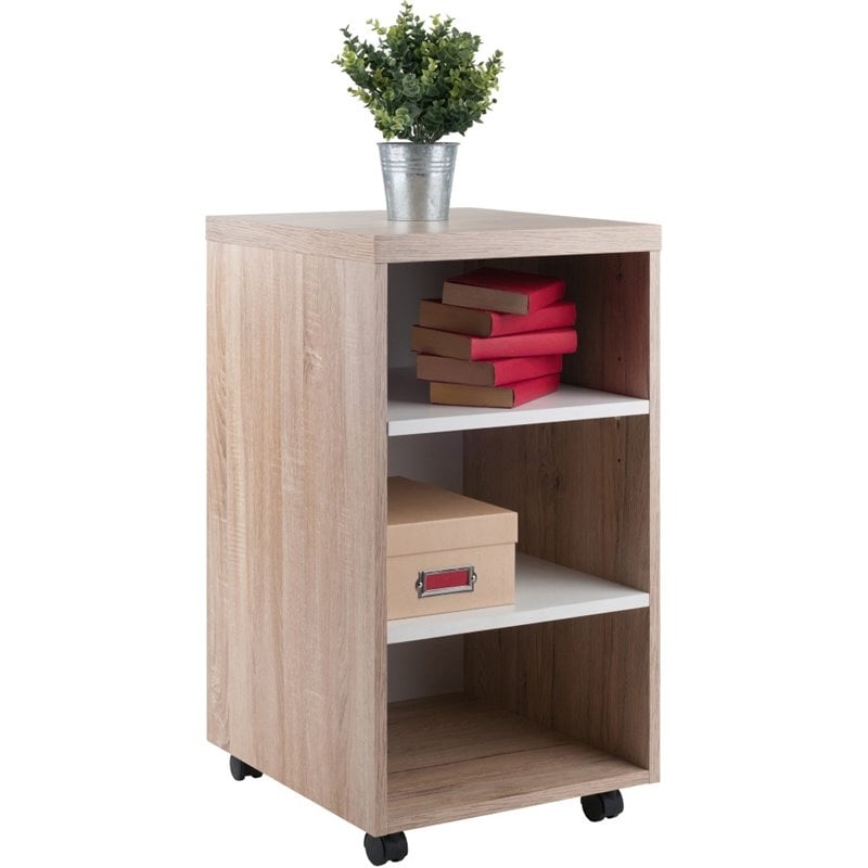 Winsome Kenner 3 Shelf Mobile Pedestal Wood Bookcase in Reclaimed Wood and White