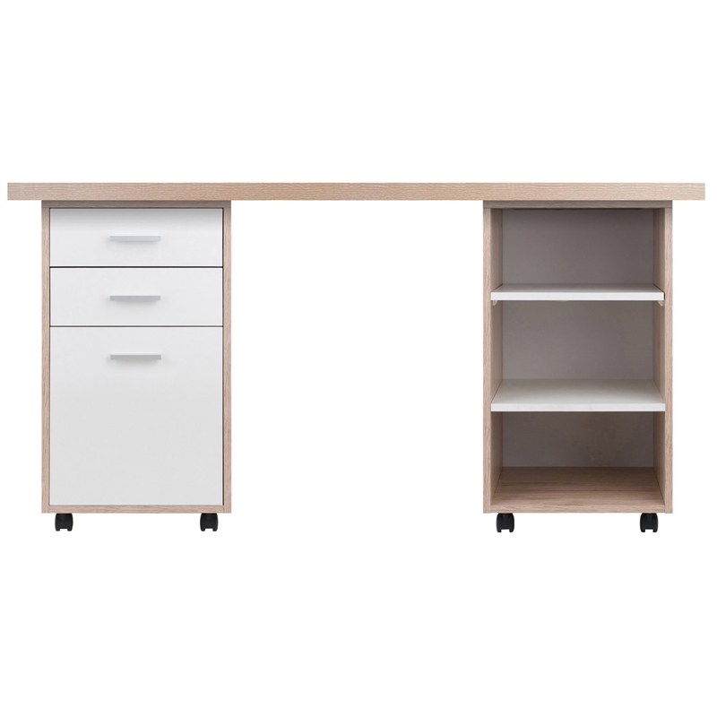 Winsome Kenner 3-Piece Solid Wood Writing Desk in Reclimaed Wood/White