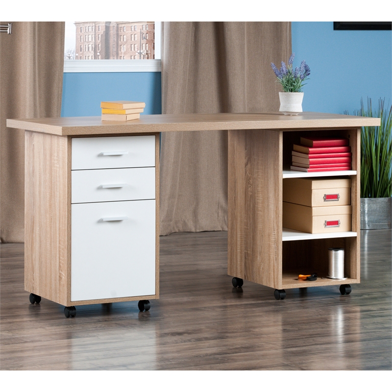 Winsome Kenner 3-Piece Solid Wood Writing Desk in Reclimaed Wood/White