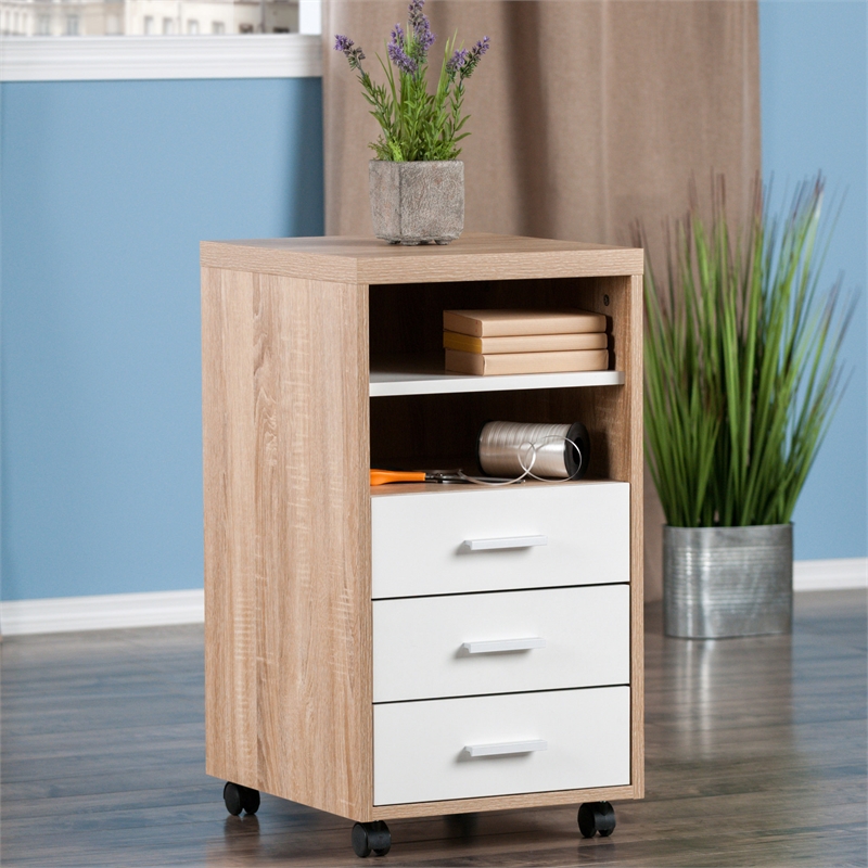 Winsome Kenner 3-Drawer Mobile Wood Storage Cabinet in Reclaimed Wood and White