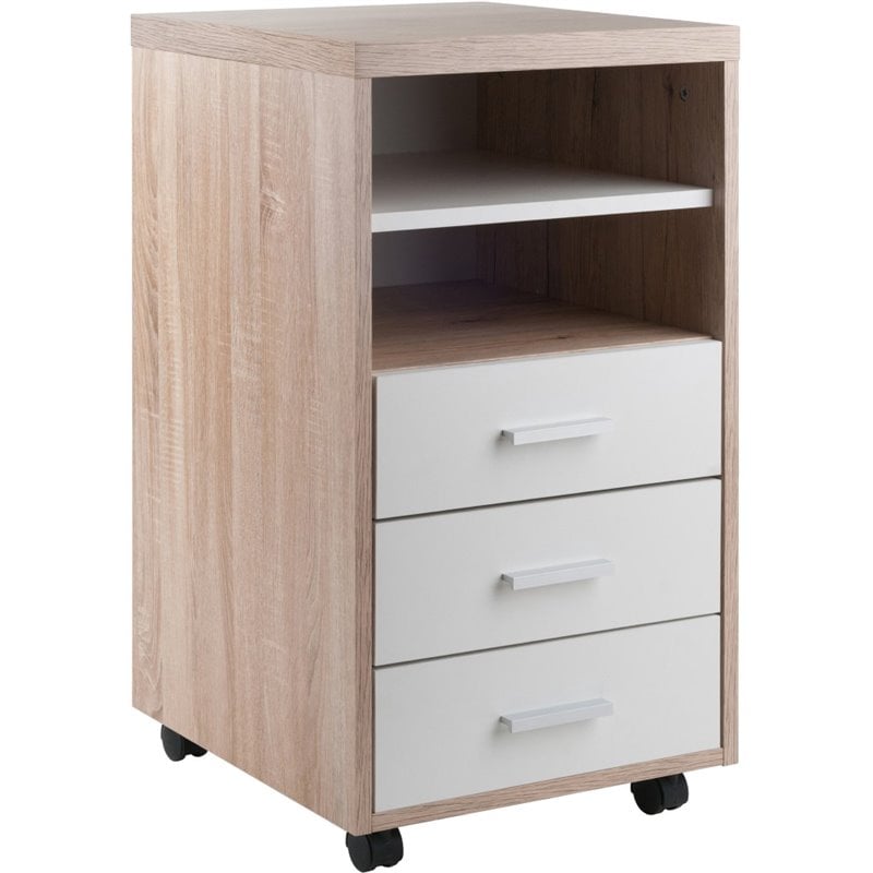 Winsome Kenner 3-Drawer Mobile Wood Storage Cabinet in Reclaimed Wood and White