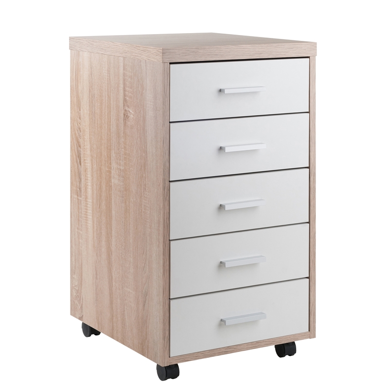 Winsome Kenner 5-Drawer Mobile Wood Storage Cabinet in Reclaimed Wood and White