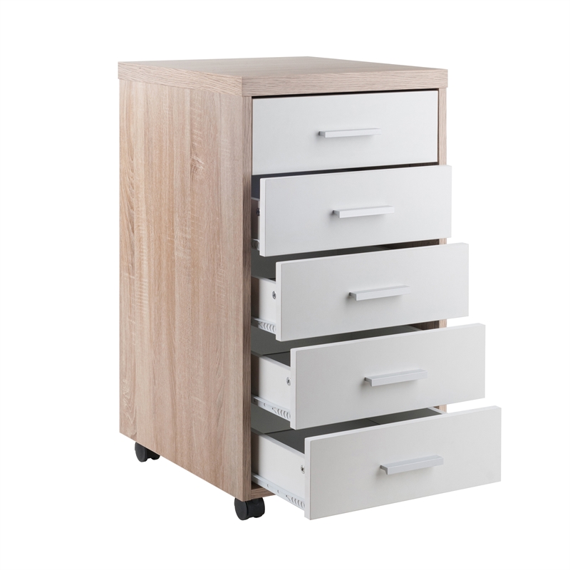 Winsome Kenner 5-Drawer Mobile Wood Storage Cabinet in Reclaimed Wood and White