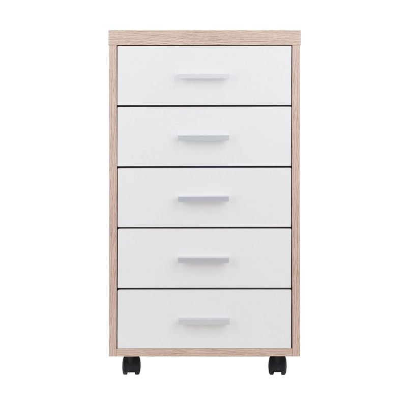 Winsome Kenner 5-Drawer Mobile Wood Storage Cabinet in Reclaimed Wood and White
