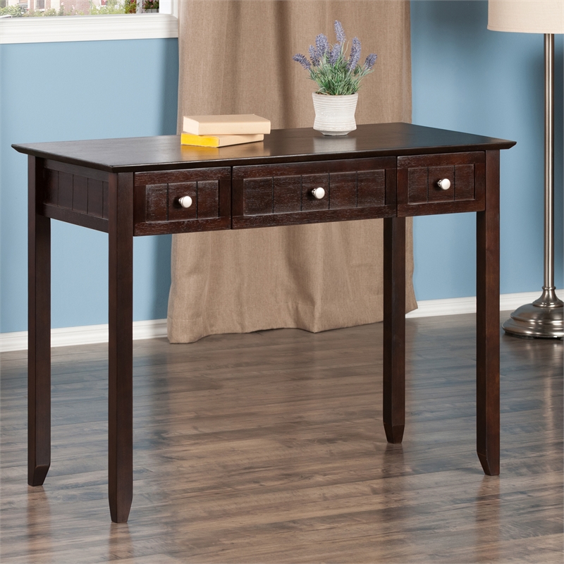 Winsome Burke 3-Drawer Transitional Solid Wood Writing Desk in Coffee